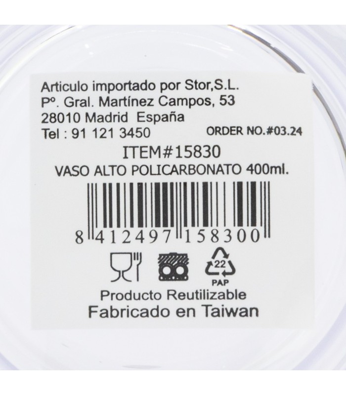 TALL TUMBLER POLICARBONATE 400 ML.