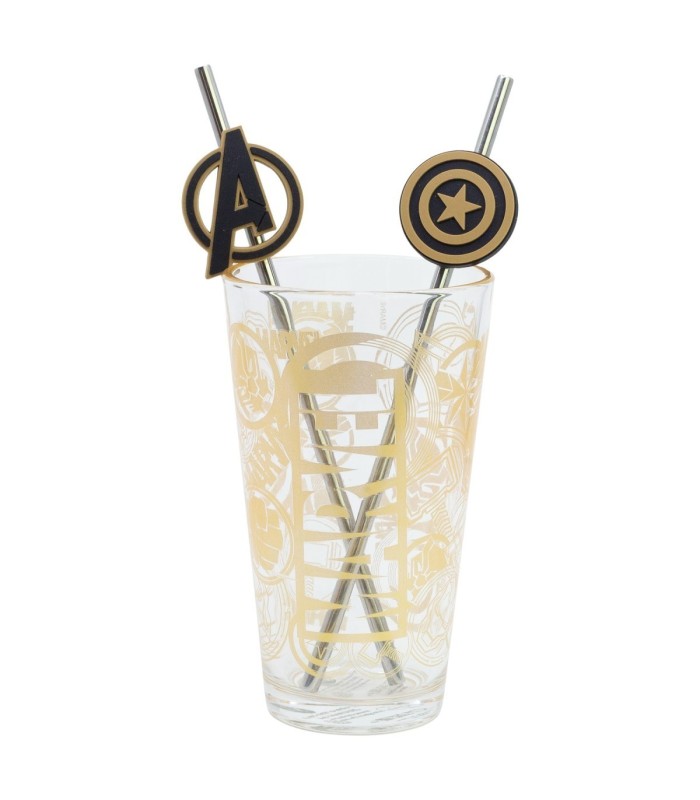 STOR SET VASO CON DOS PAJITAS 480 ML MARVEL GOLDEN TREASURE