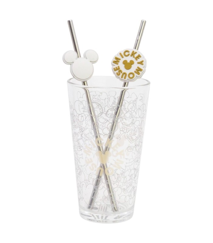 GLASS & TWIN STRAW SET 480 ML MICKEY MOUSE SIGNATURE