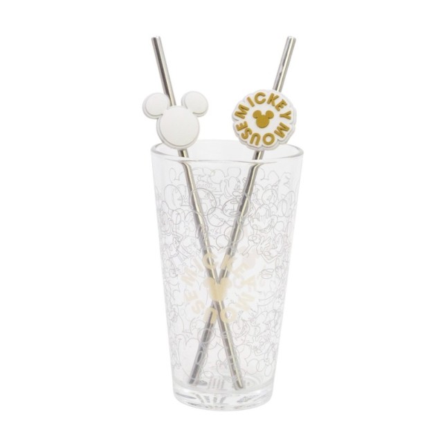 GLASS & TWIN STRAW SET 480 ML MICKEY MOUSE SIGNATURE
