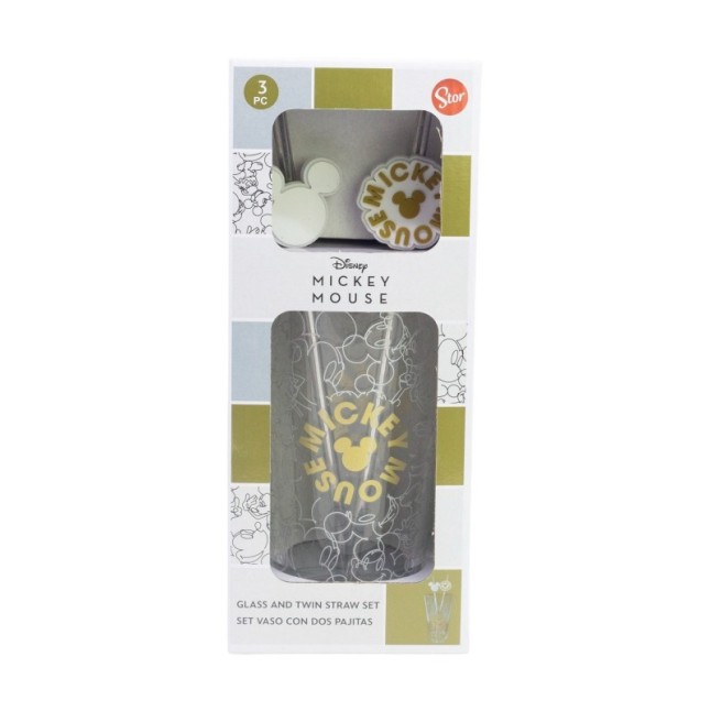 GLASS & TWIN STRAW SET 480 ML MICKEY MOUSE SIGNATURE