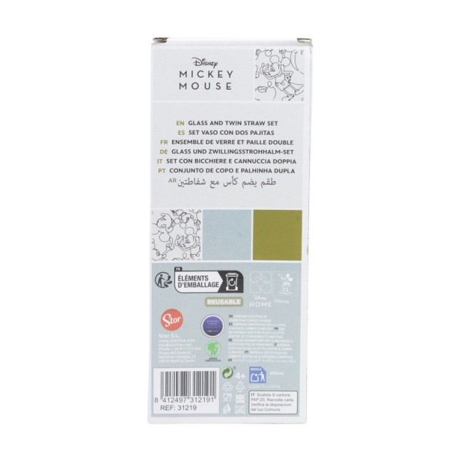 GLASS & TWIN STRAW SET 480 ML MICKEY MOUSE SIGNATURE