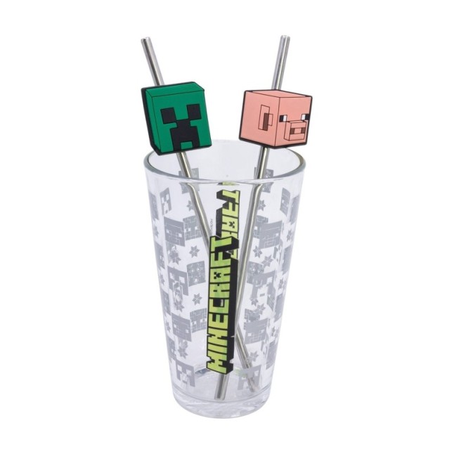 GLASS & TWIN STRAW SET 480 ML MINECRAFT ICONICMONO