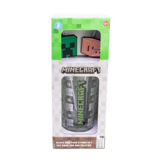 GLASS & TWIN STRAW SET 480 ML MINECRAFT ICONICMONO
