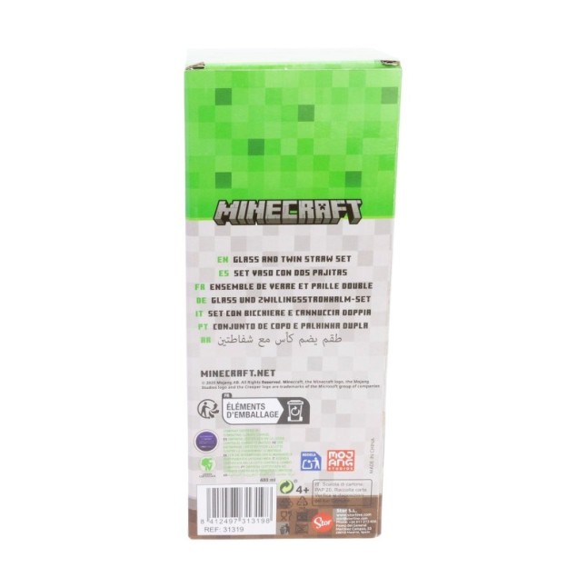 GLASS & TWIN STRAW SET 480 ML MINECRAFT ICONICMONO