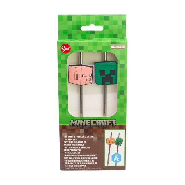 3D TWIN STAINLESS STEEL STRAW SET MINECRAFT ICONICMONO