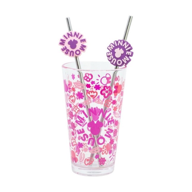 GLASS & TWIN STRAW SET 480 ML MINNIE MOUSE CHERRYLICIOUS