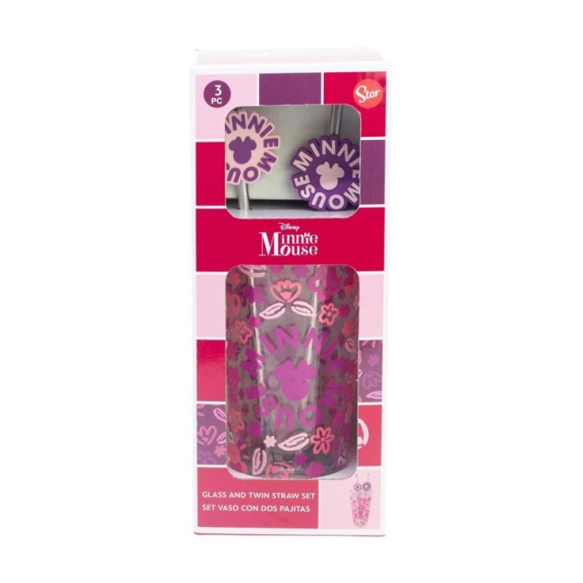 GLASS & TWIN STRAW SET 480 ML MINNIE MOUSE CHERRYLICIOUS