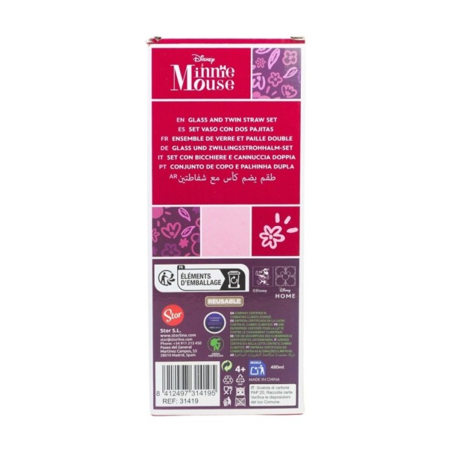 GLASS & TWIN STRAW SET 480 ML MINNIE MOUSE CHERRYLICIOUS