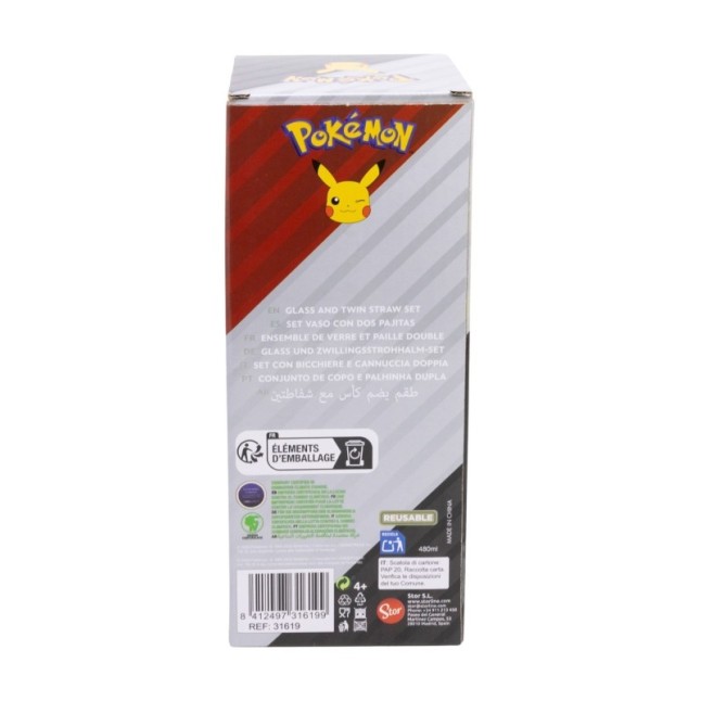 GLASS & TWIN STRAW SET 480 ML POKEMON METAL MELTDOWN