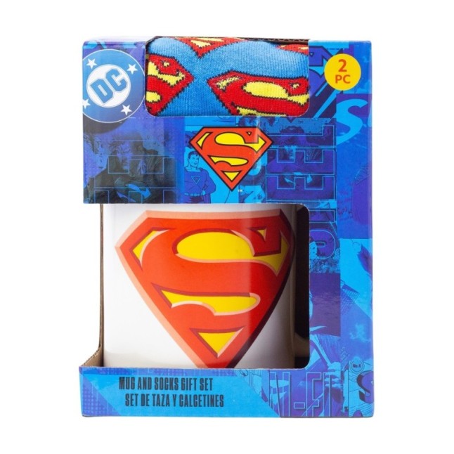 SOCKS AND CERAMIC MUG 11 OZ SET SUPERMAN ICON