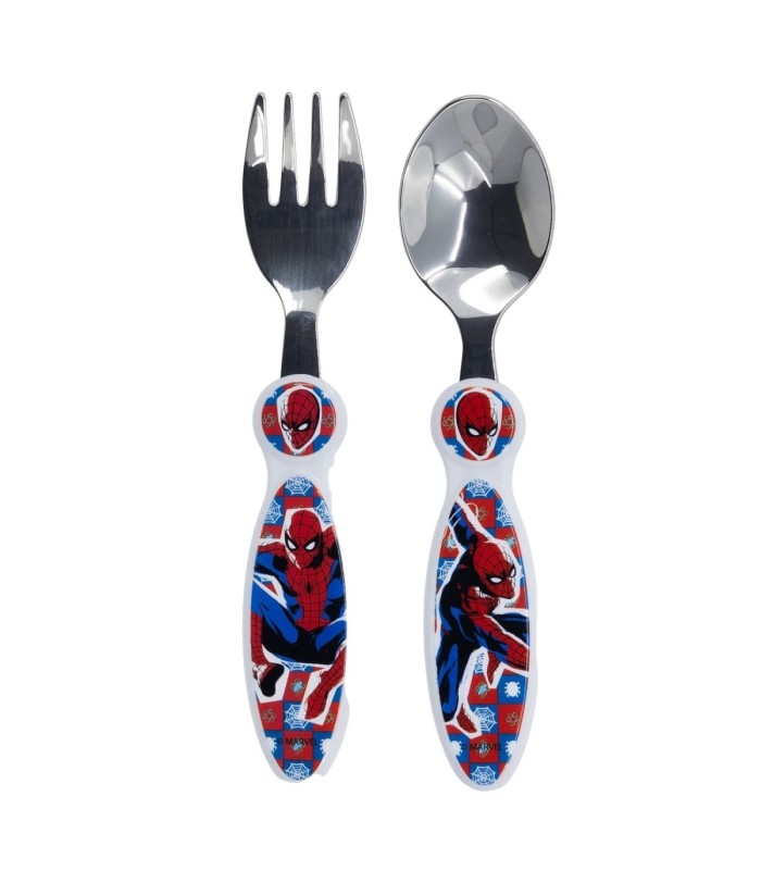 2 PCS ELLIPTICAL METALLIC CUTLERY SET SPIDERMAN ARACHNID GRID