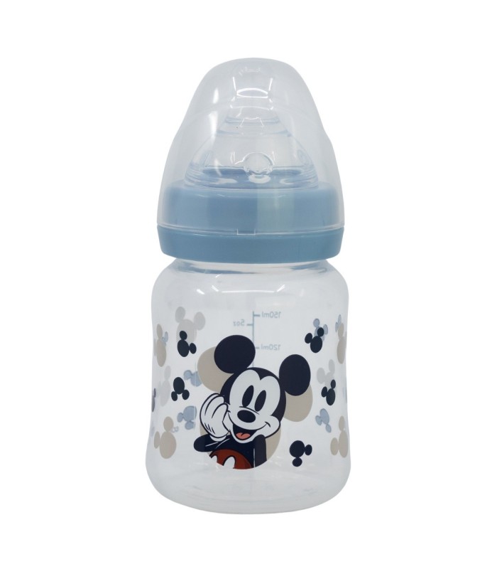 BABY 5 OZ WIDENECK BOTTLE SILICONE TEAT 3 POSITIONS MICKEY MOUSE FULL OF SMILES