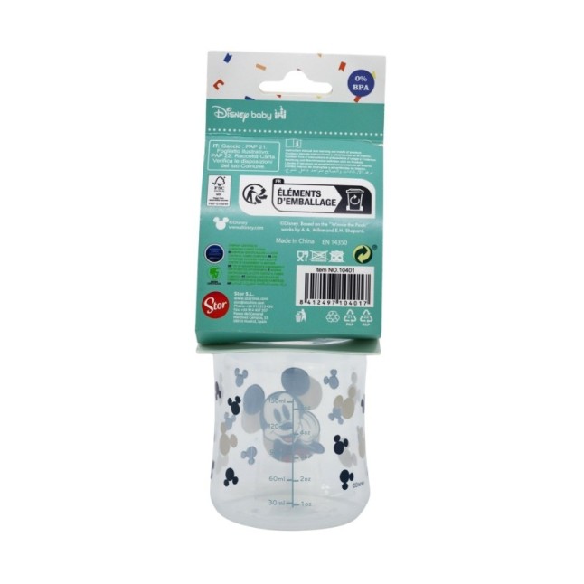 BABY 5 OZ WIDENECK BOTTLE SILICONE TEAT 3 POSITIONS MICKEY MOUSE FULL OF SMILES