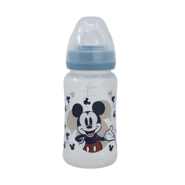 BABY 8 OZ WIDENECK BOTTLE SILICONE TEAT 3 POSITIONS MICKEY MOUSE FULL OF SMILES