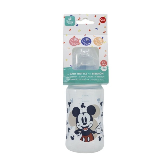BABY 8 OZ WIDENECK BOTTLE SILICONE TEAT 3 POSITIONS MICKEY MOUSE FULL OF SMILES