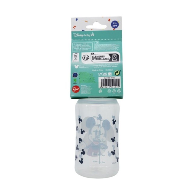 BABY 8 OZ WIDENECK BOTTLE SILICONE TEAT 3 POSITIONS MICKEY MOUSE FULL OF SMILES