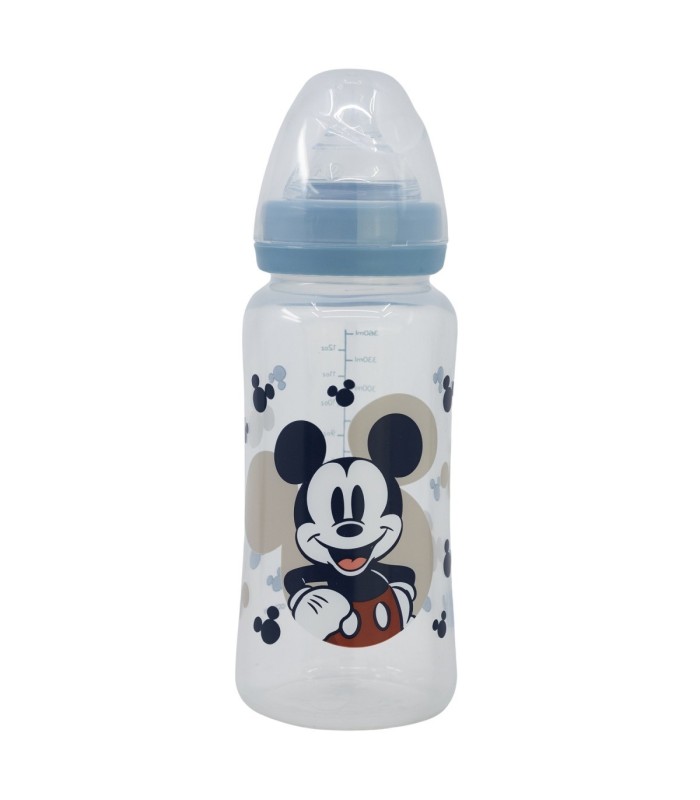 BABY 12 OZ WIDENECK BOTTLE SILICONE TEAT 3 POSITIONS MICKEY MOUSE FULL OF SMILES