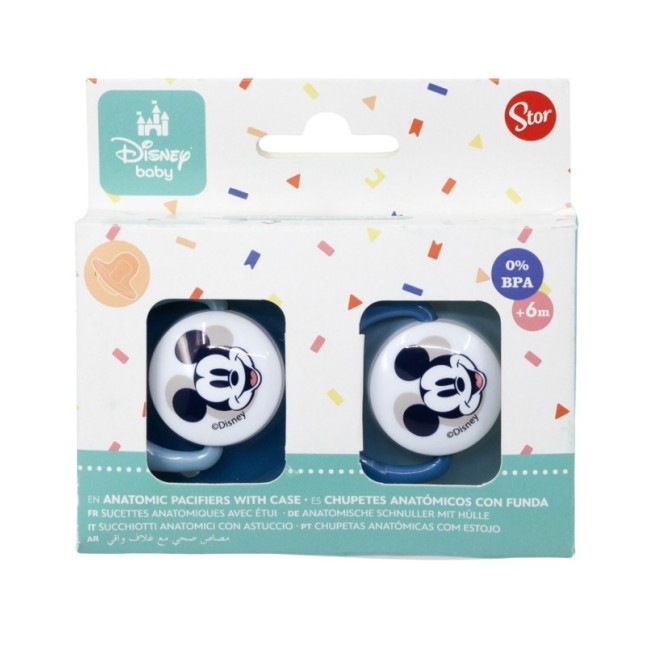 BABY 2 PCS SET ORTHODONTIC PACIFIER SILICONE +6 M WITH COVER MICKEY MOUSE FULL OF SMILES
