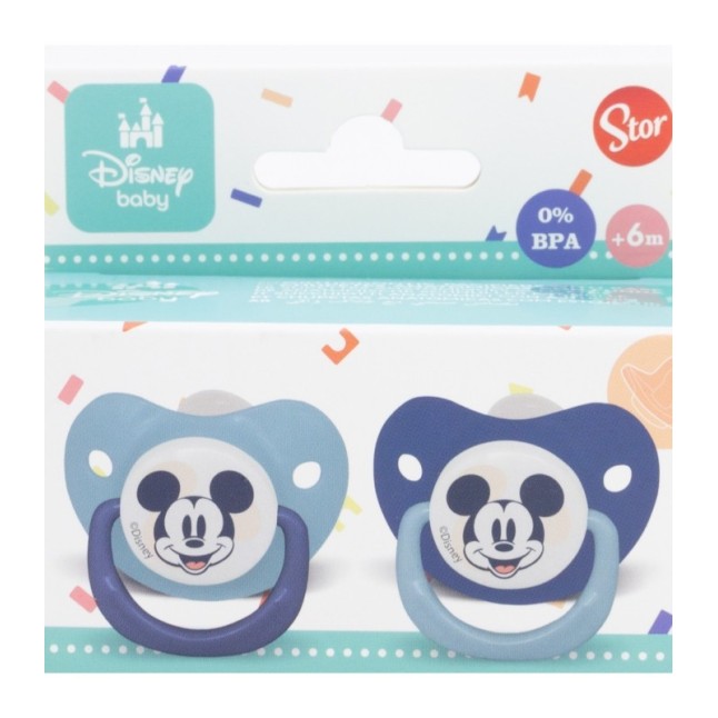 BABY 2 PCS SET ORTHODONTIC PACIFIER SILICONE +6 M WITH COVER MICKEY MOUSE FULL OF SMILES