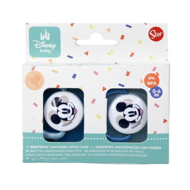 BABY 2 PCS SET ORTHODONTIC PACIFIER SILICONE 0-6 M WITH COVER MICKEY MOUSE FULL OF SMILES