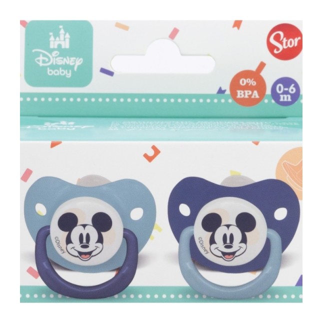 BABY 2 PCS SET ORTHODONTIC PACIFIER SILICONE 0-6 M WITH COVER MICKEY MOUSE FULL OF SMILES