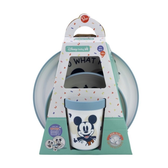 TODDLER 3 PCS BICOLOR PREMIUM NON SLIP SET IN GIFT BOX MICKEY MOUSE FULL OF SMILES