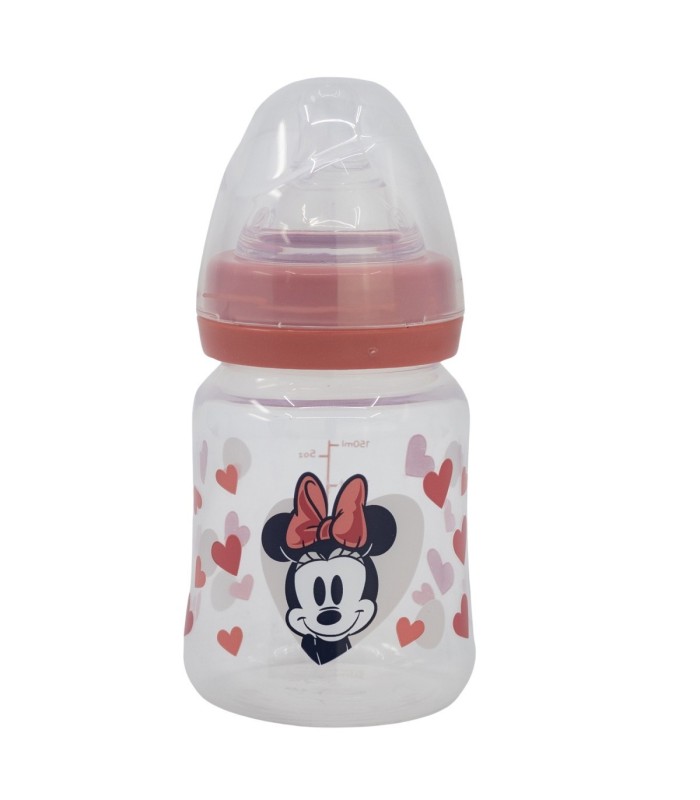 BABY 5 OZ WIDENECK BOTTLE SILICONE TEAT 3 POSITIONS MINNIE MOUSE HEART FULL