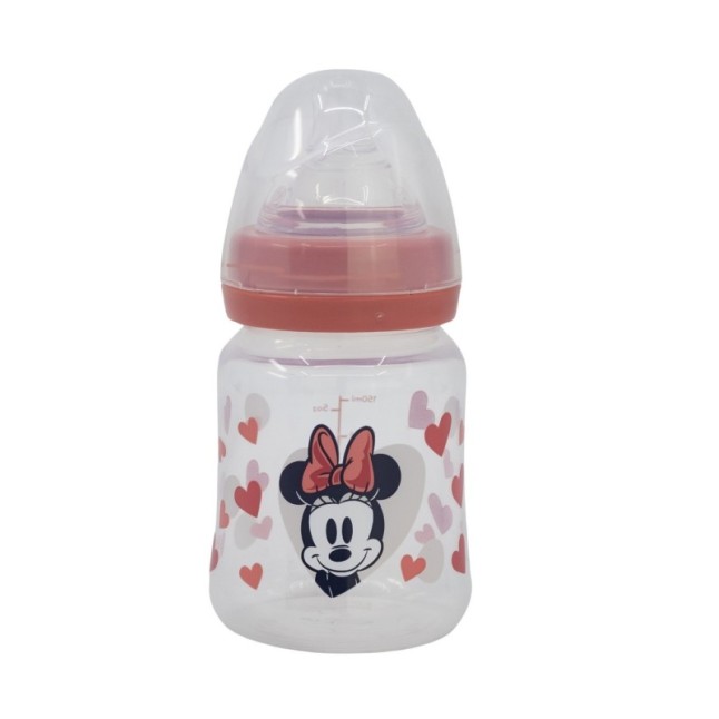 BABY 5 OZ WIDENECK BOTTLE SILICONE TEAT 3 POSITIONS MINNIE MOUSE HEART FULL