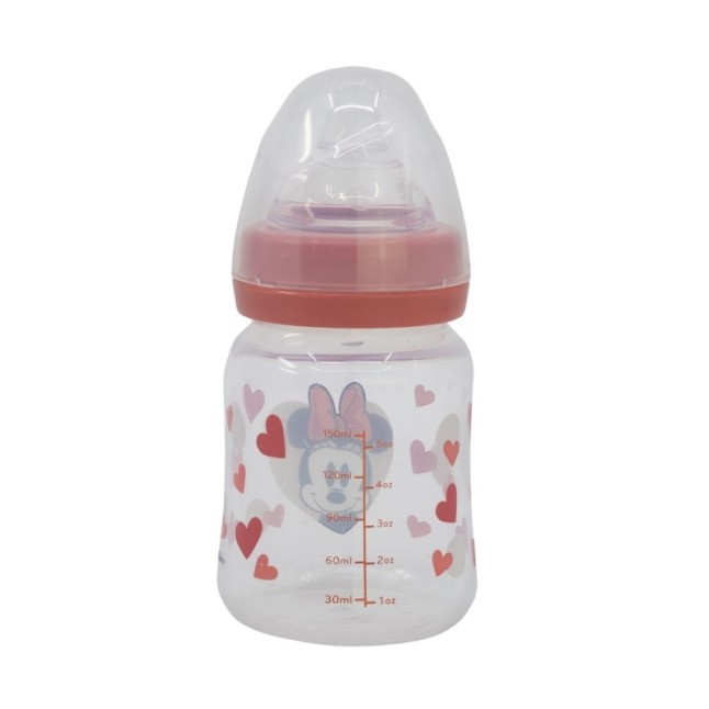 BABY 5 OZ WIDENECK BOTTLE SILICONE TEAT 3 POSITIONS MINNIE MOUSE HEART FULL