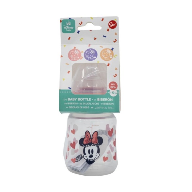 BABY 5 OZ WIDENECK BOTTLE SILICONE TEAT 3 POSITIONS MINNIE MOUSE HEART FULL