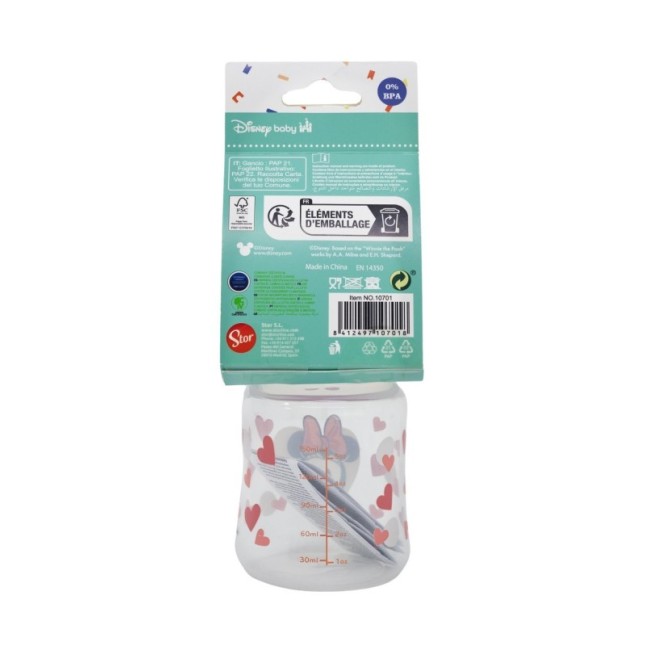 BABY 5 OZ WIDENECK BOTTLE SILICONE TEAT 3 POSITIONS MINNIE MOUSE HEART FULL