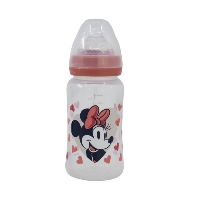 BABY 8 OZ WIDENECK BOTTLE SILICONE TEAT 3 POSITIONSS MINNIE MOUSE HEART FULL
