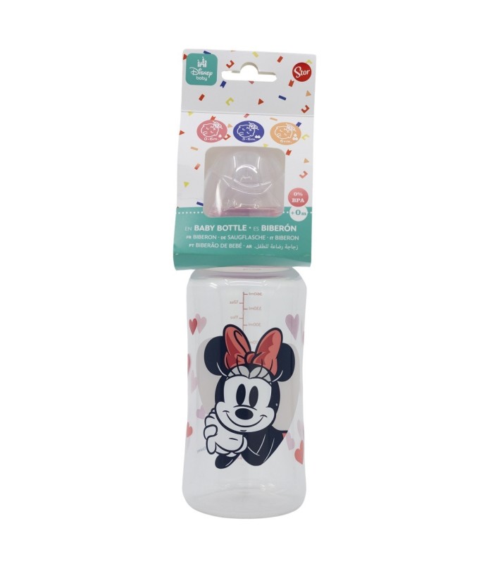 BABY 12 OZ WIDENECK BOTTLE SILICONE TEAT 3 POSITIONS MINNIE MOUSE HEART FULL