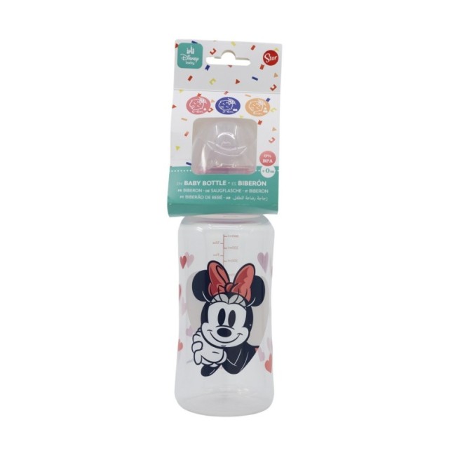 BABY 12 OZ WIDENECK BOTTLE SILICONE TEAT 3 POSITIONS MINNIE MOUSE HEART FULL