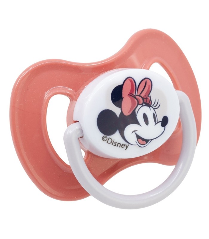 BABY 2 PCS SET SYMMETRICAL PACIFIER SILICONE +6 M WITH COVER MINNIE MOUSE HEART FULL