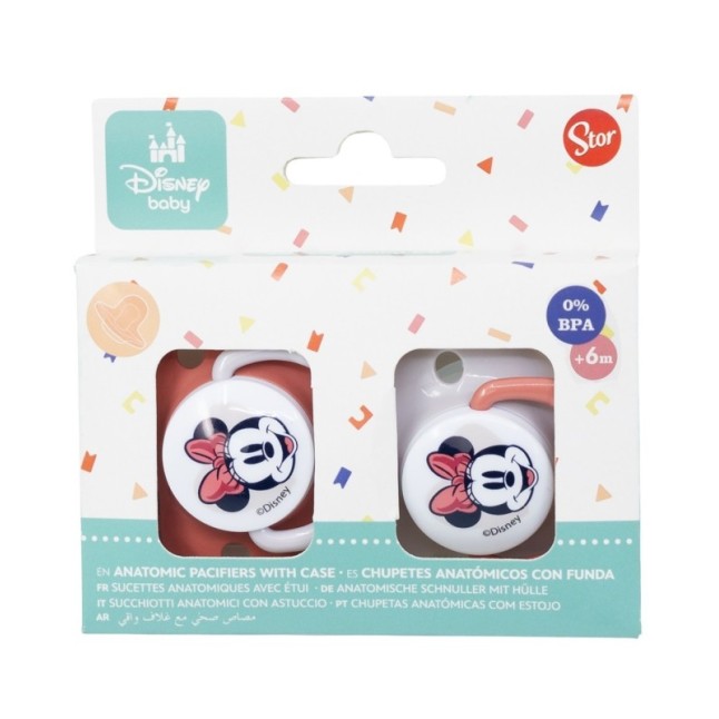 BABY 2 PCS SET ORTHODONTIC PACIFIER SILICONE +6 M WITH COVER MINNIE MOUSE HEART FULL