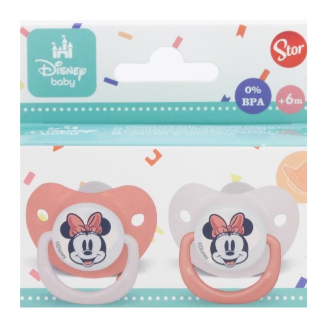 BABY 2 PCS SET ORTHODONTIC PACIFIER SILICONE +6 M WITH COVER MINNIE MOUSE HEART FULL
