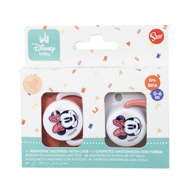 BABY 2 PCS SET ORTHODONTIC PACIFIER SILICONE 0-6 M WITH COVER MINNIE MOUSE HEART FULL