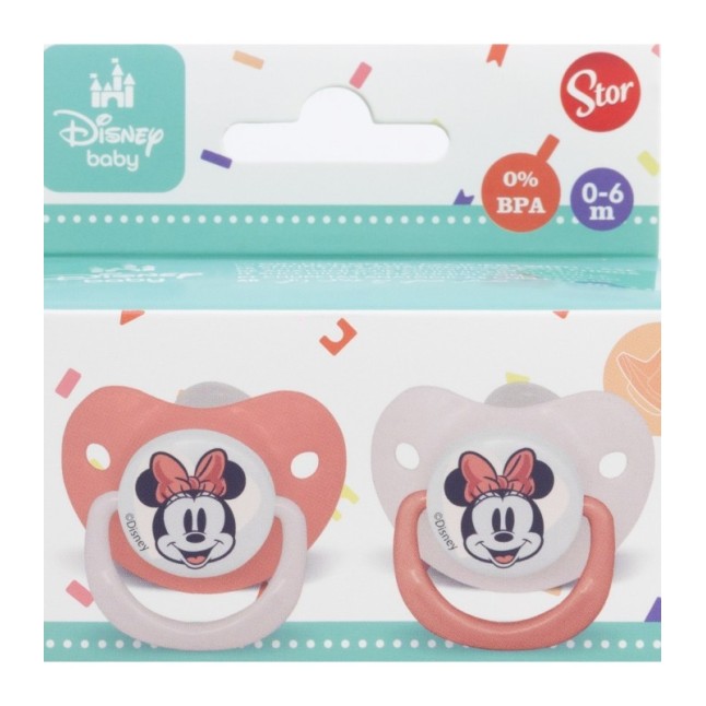 BABY 2 PCS SET ORTHODONTIC PACIFIER SILICONE 0-6 M WITH COVER MINNIE MOUSE HEART FULL