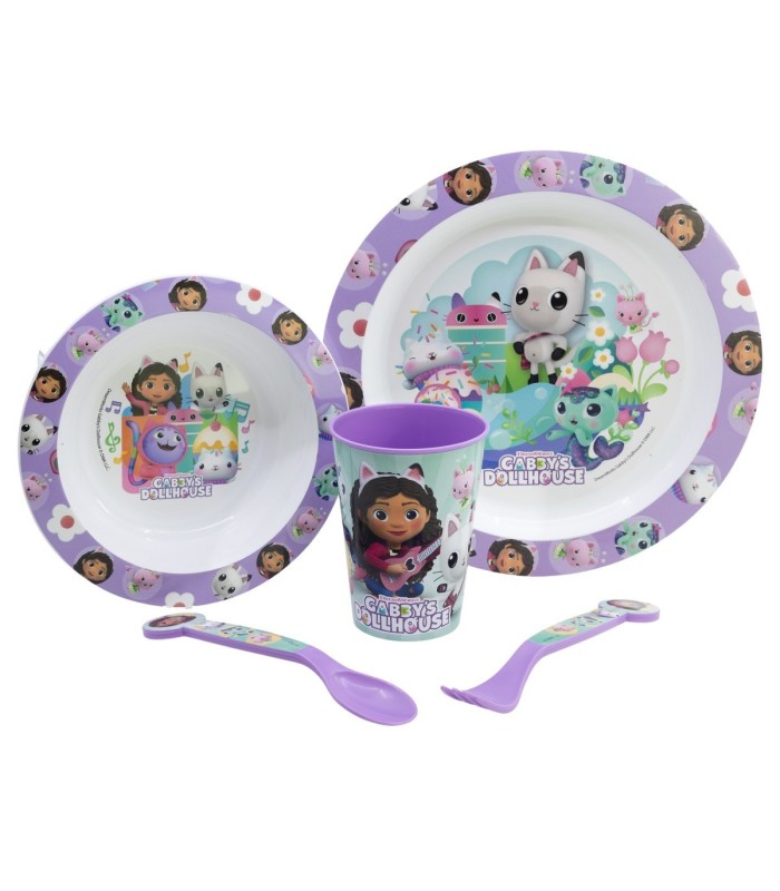 5 PCS  MCIRO SET (PLATE, BOWL, TUMBLER, CUTLERY) GABBY\'S DOLLHOUSE BAB