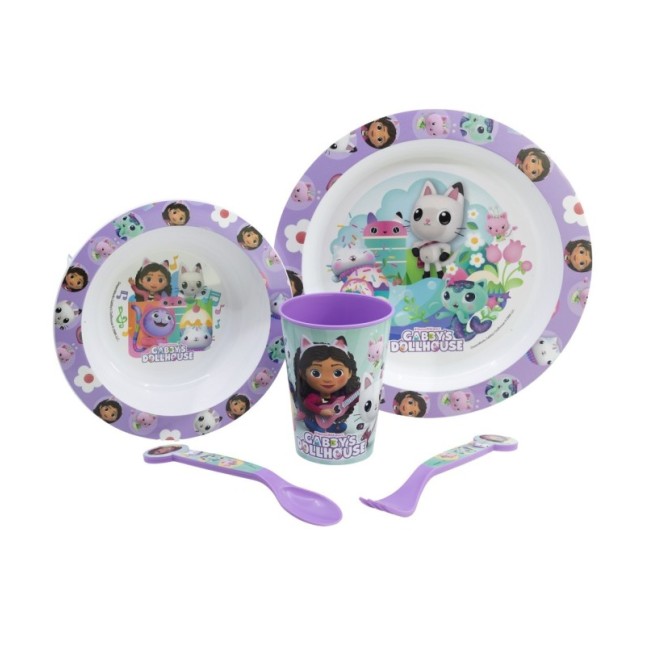 5 PCS  MCIRO SET (PLATE, BOWL, TUMBLER, CUTLERY) GABBY\'S DOLLHOUSE BAB
