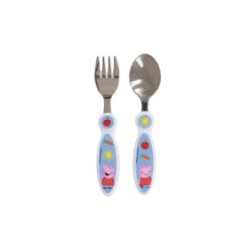 2 PCS ELLIPTICAL METALLIC CUTLERY (SPOON AND FORK) SET PEPPA PIG