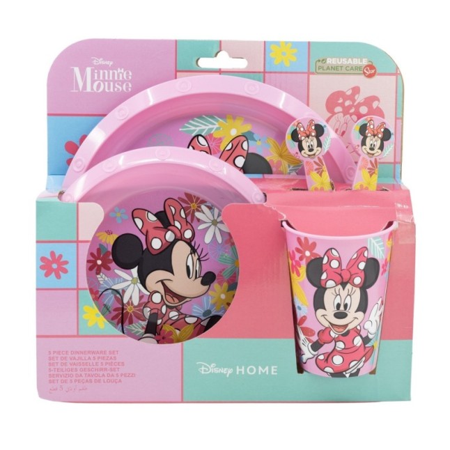 5 PCS EASY SET (PLATE, BOWL, 260 ML TUMBLER AND CUTLERY) IN BOX MINNIE MOUSE SPRING LOOK