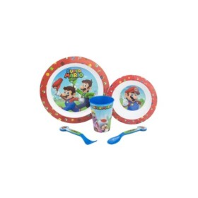 5 PCS  MCIRO SET (PLATE, BOWL, TUMBLER, CUTLERY) SUPER MARIO