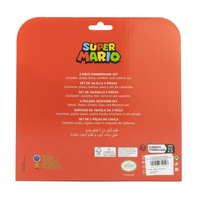 5 PCS  MCIRO SET (PLATE, BOWL, TUMBLER, CUTLERY) SUPER MARIO