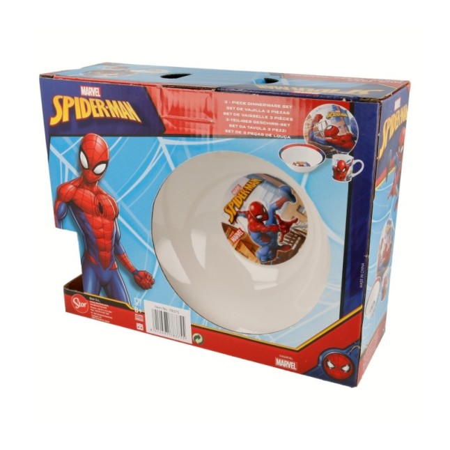 3 PCS CERAMIC SNACK SET (PLATE, BOWL, MUG) IN GIFT BOX SPIDERMAN STREETS
