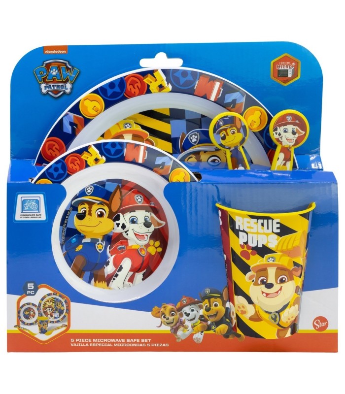 5 PCS MCIRO SET (PLATE, BOWL, TUMBLER, CUTLERY) PAW PATROL BOY RESCUE PUPS