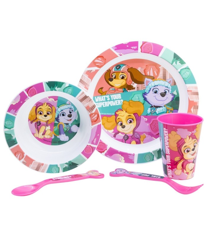 5 PCS MCIRO SET (PLATE, BOWL, TUMBLER, CUTLERY) PAW PATROL GIRL SUPERPOWERS