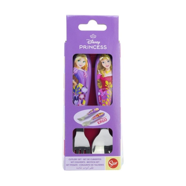 2 PCS ELLIPTICAL METALLIC CUTLERY (SPOON AND FORK) SET PRINCESS COURAGEOUS HEART